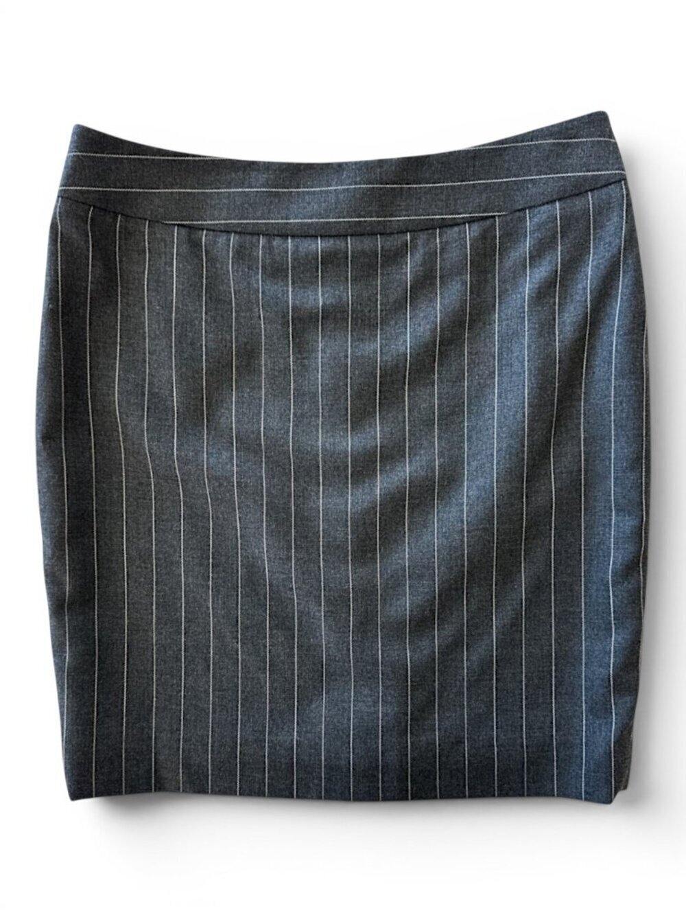 Armani Collezioni Charcoal Gray with White Pinstripe Wool Fitted Pencil Skirt 6